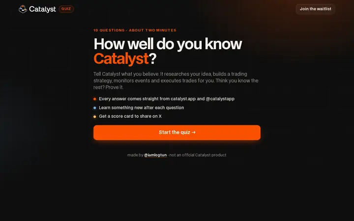 Screenshot of Catalyst Quiz