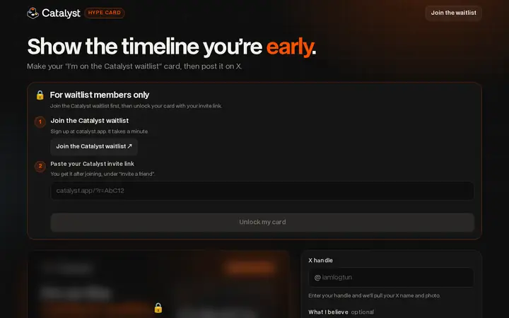 Screenshot of Waitlist Hype Card